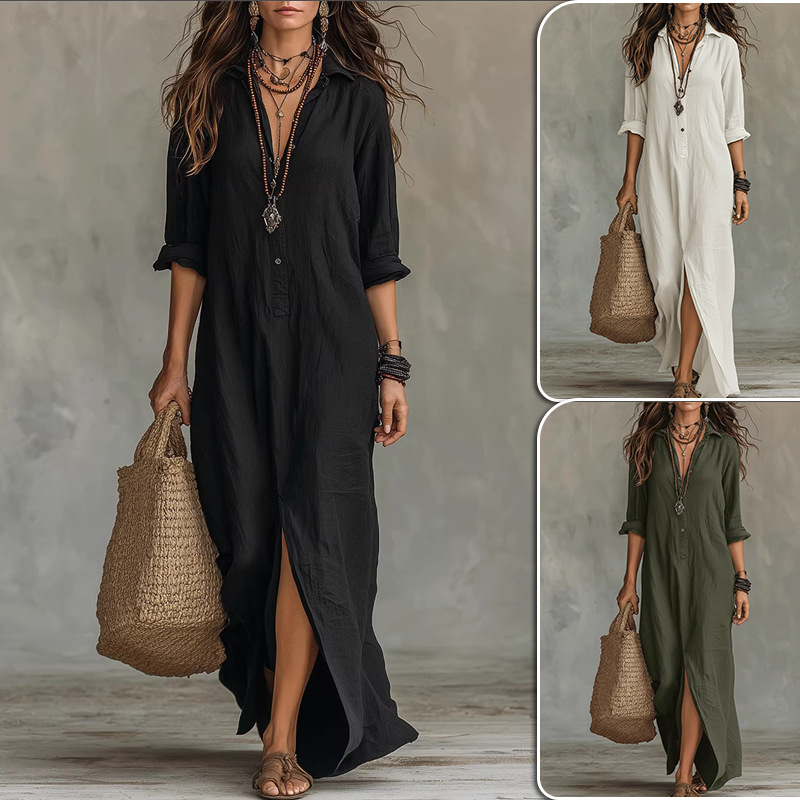 Casual Vacation Dress Solid Color French Long Dress