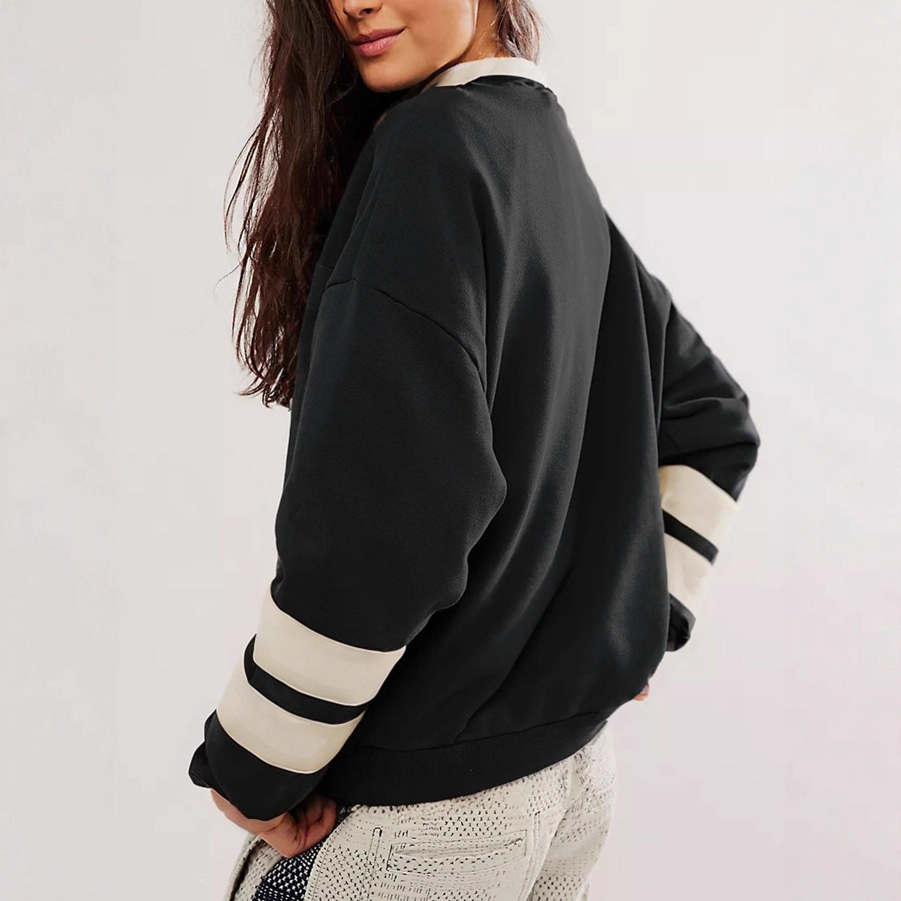 Women's American Street Colorblock Letter Print Loose Pullover Sweatshirt