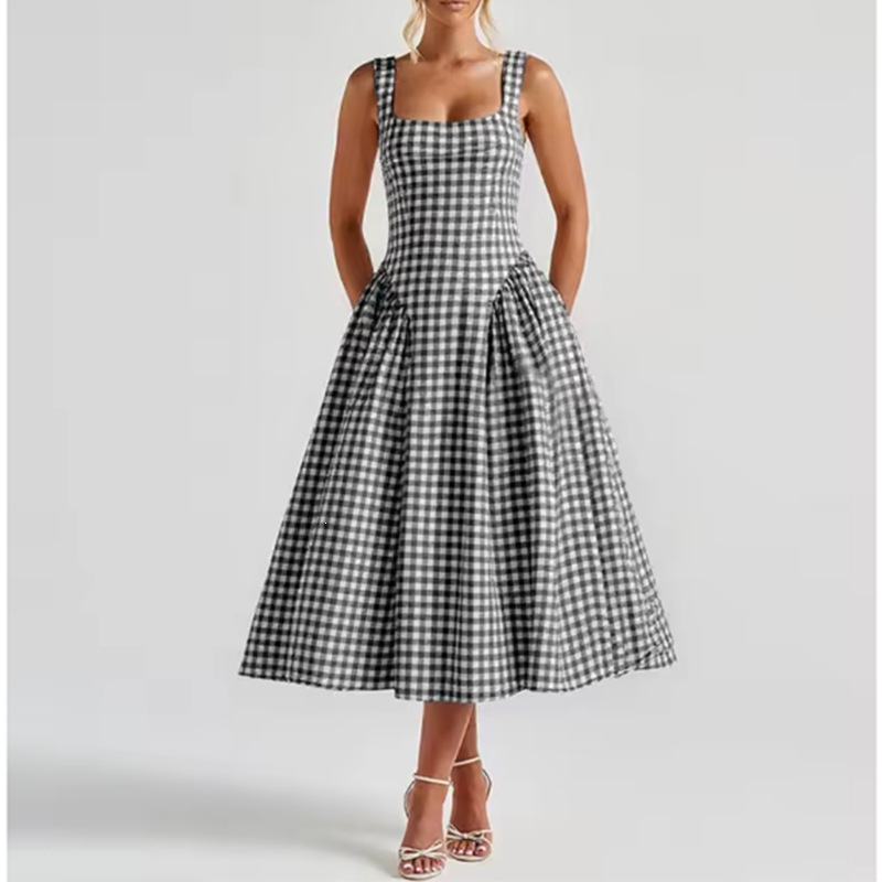 Women's Pleated Floral Print Spliced Cami Long Dress