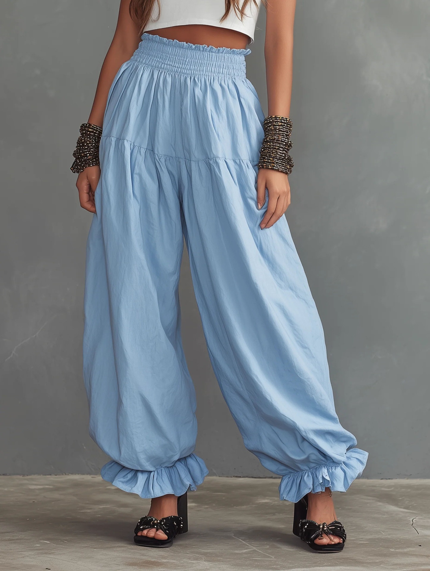 Women's Loose Lantern Pants with Ruffle Hem Casual