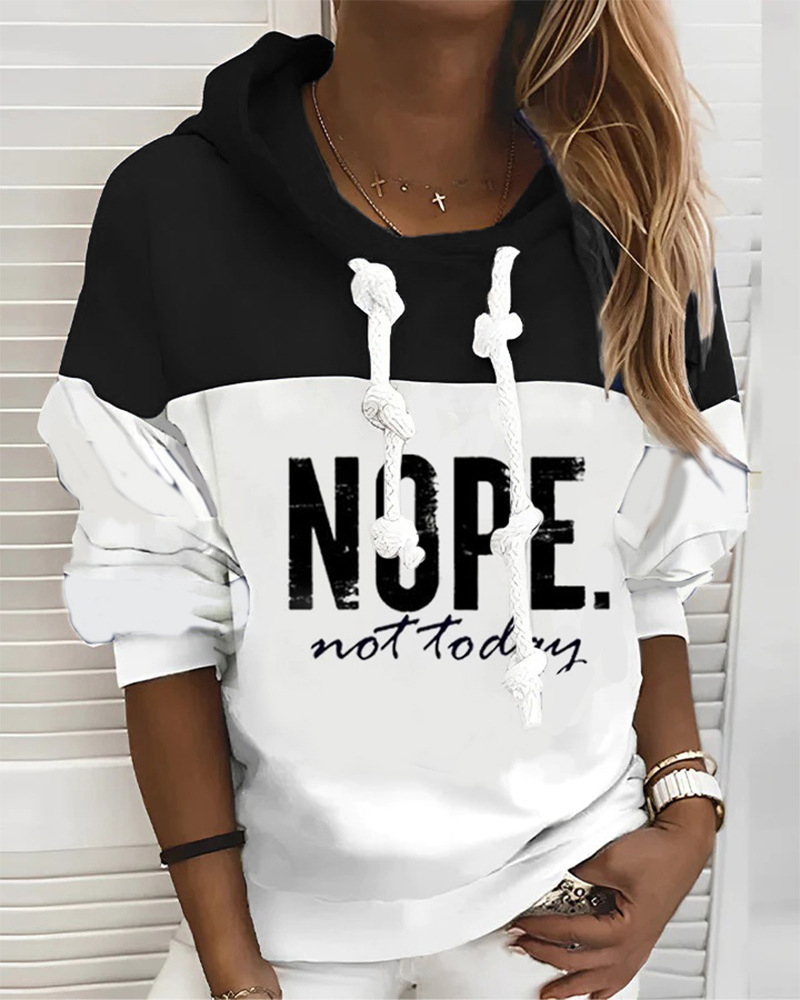 Women's Casual Letter Print Lace-Up Hooded Long-Sleeve Sweatshirt