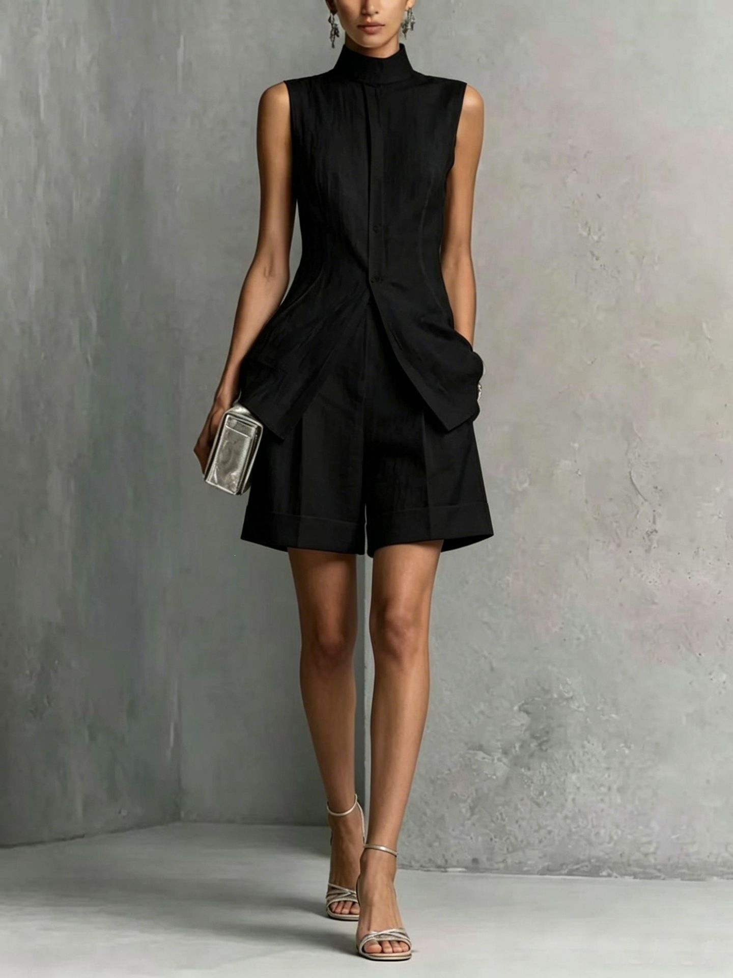 Women's Drapey Solid Sleeveless Top and Shorts Set