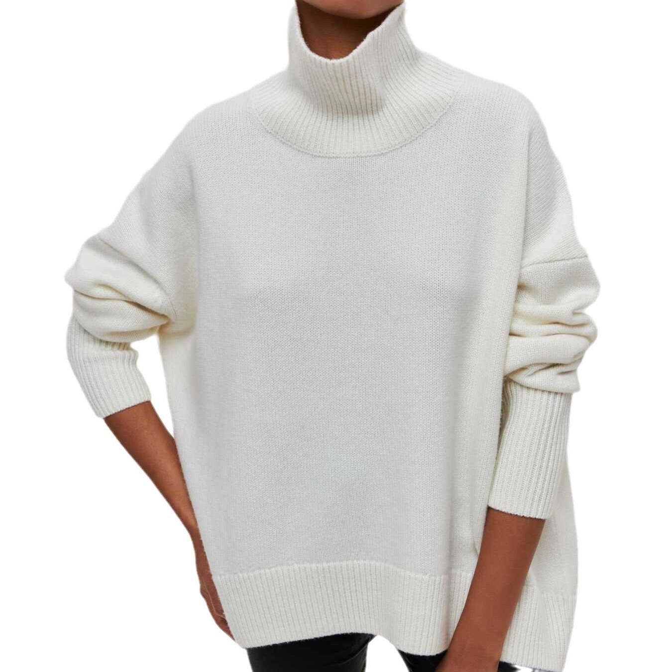 Women's Long Ribbed Turtleneck Sweater Loose Fit