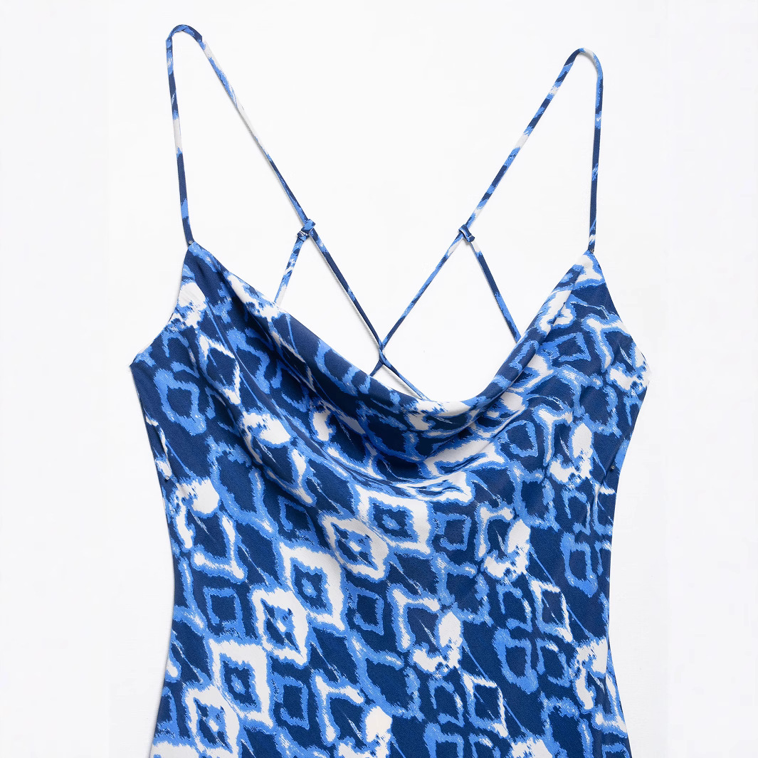 Women's Printed Sleeveless Midi Dress with Round Neck