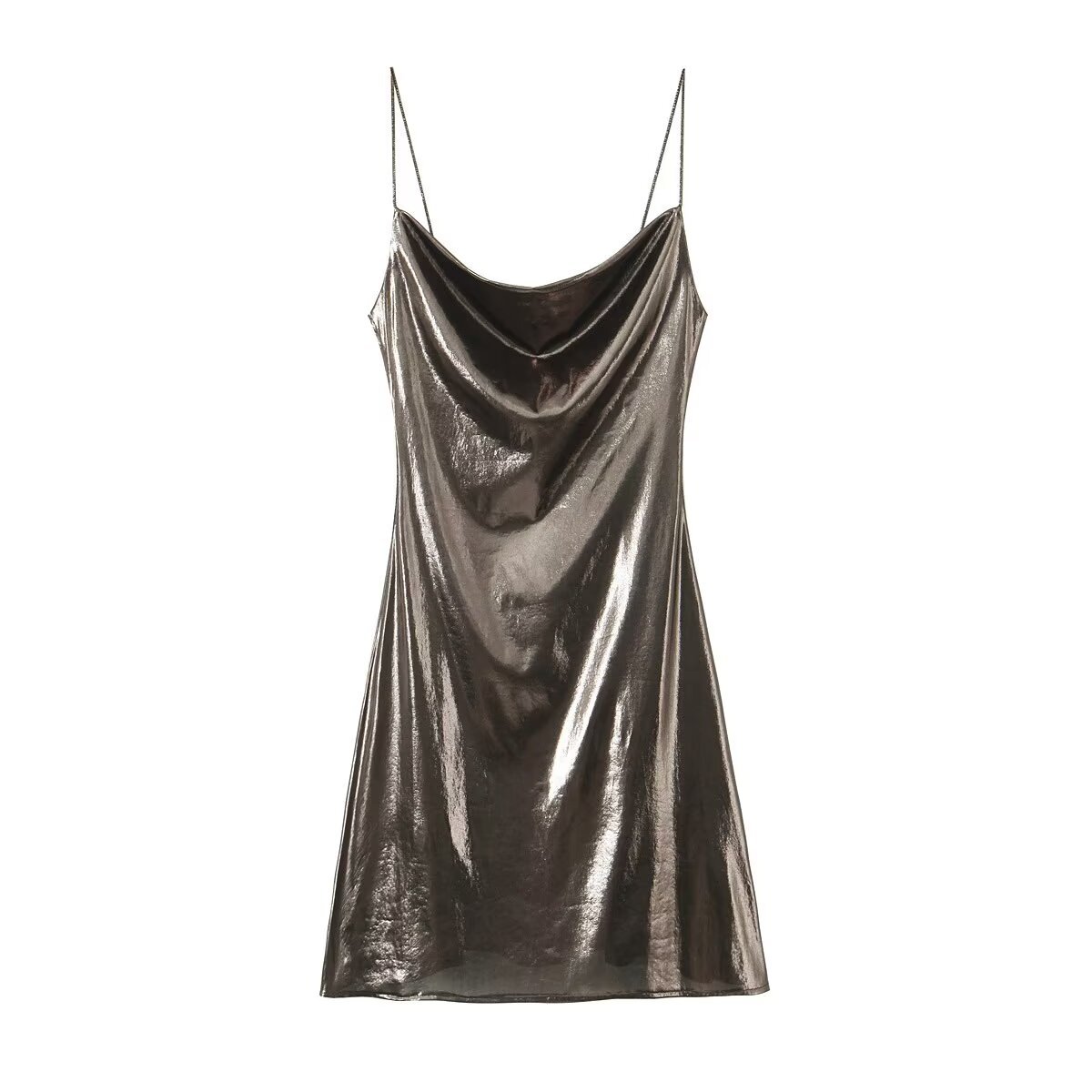 Metallic Bodycon Cami Dress Slimming Elegant Midi