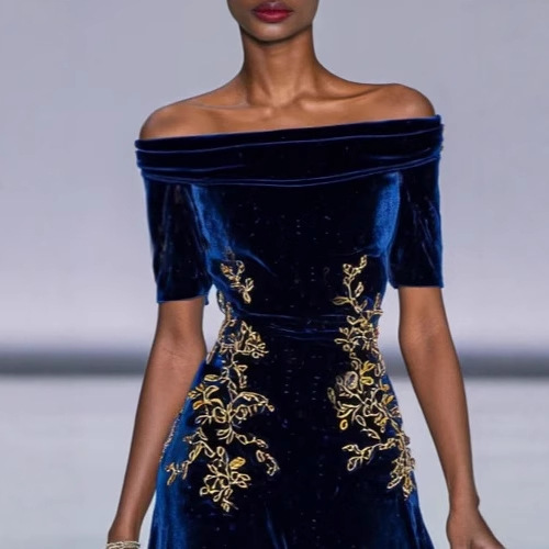 Embroidered Off-Shoulder High-Waist Midi Dress