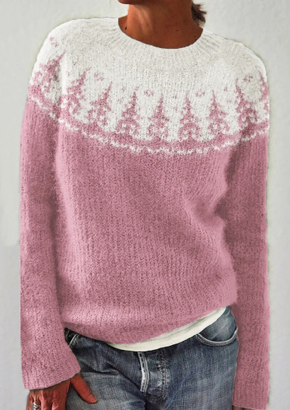 Women's Color-Block Crewneck Pullover Knit Sweater