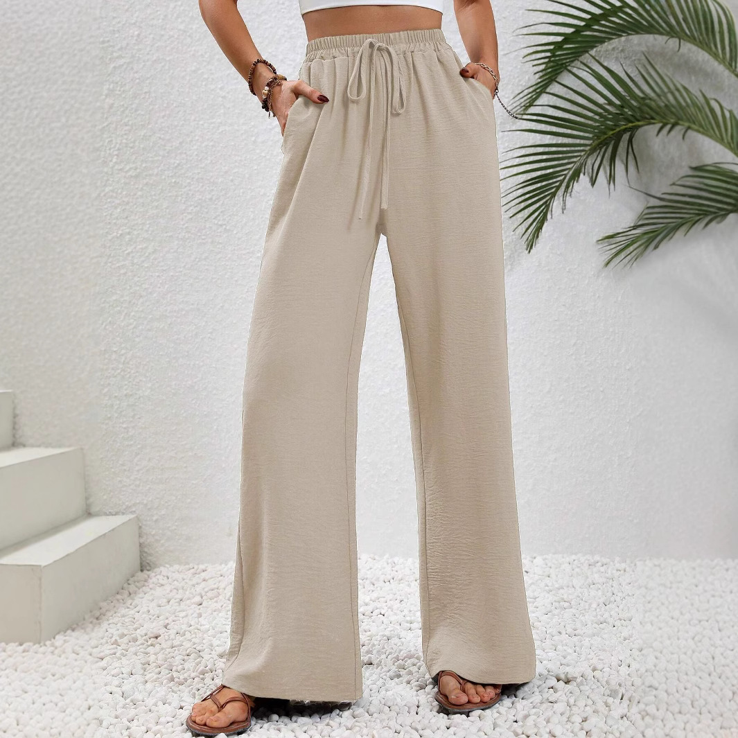 Women's Loose Wide-Leg Solid Color Floor-Length Casual Pants