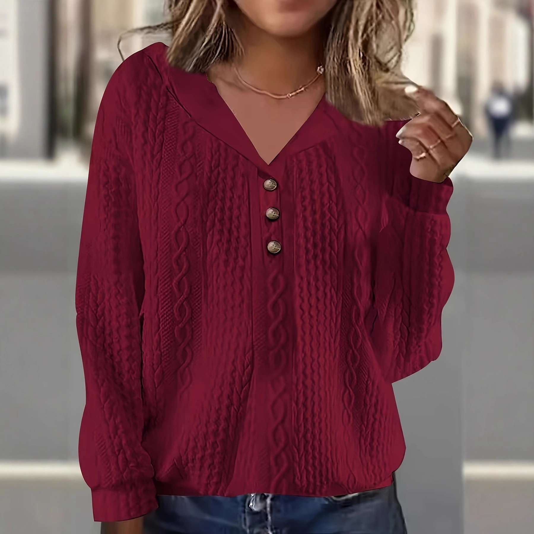 Women's Random Print Hooded Button Pullover Sweatshirt Long Sleeve