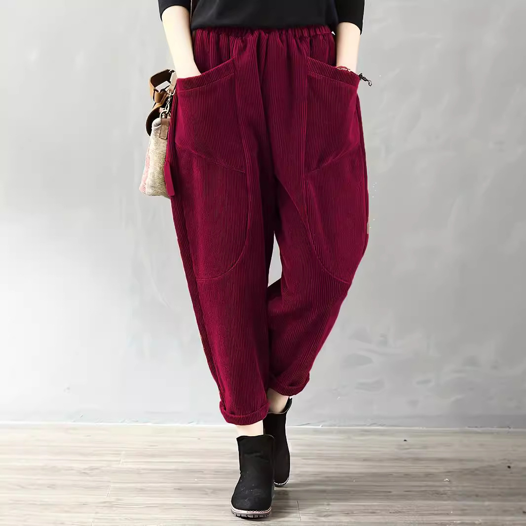 Women's Corduroy Elastic Waist Wide Leg Pants Plus Size