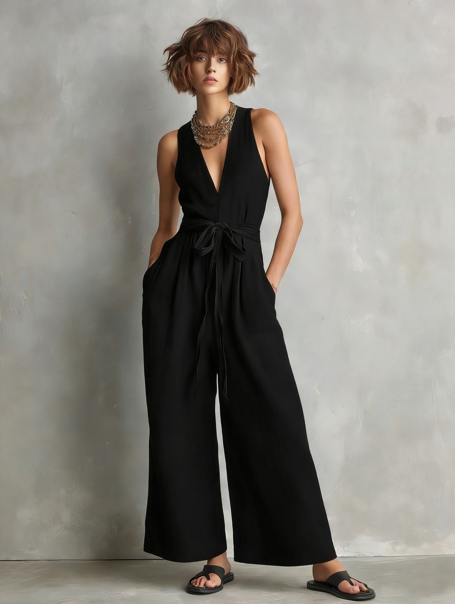 Elegant Sleeveless V-Neck Jumpsuit for Women Commute