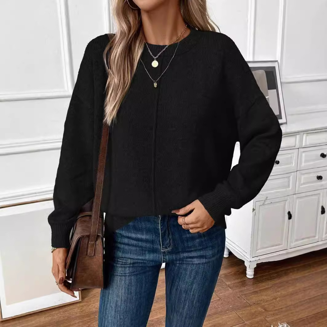 Women's Solid Color Crewneck Pullover Knit Sweater Casual Long Sleeve