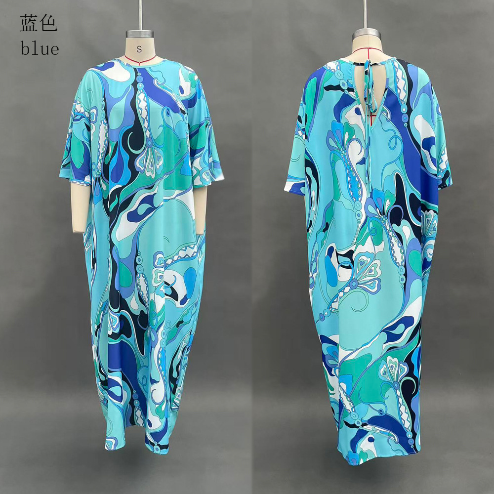 Floral Print Open-Back Tie-Waist Loose Casual Dress