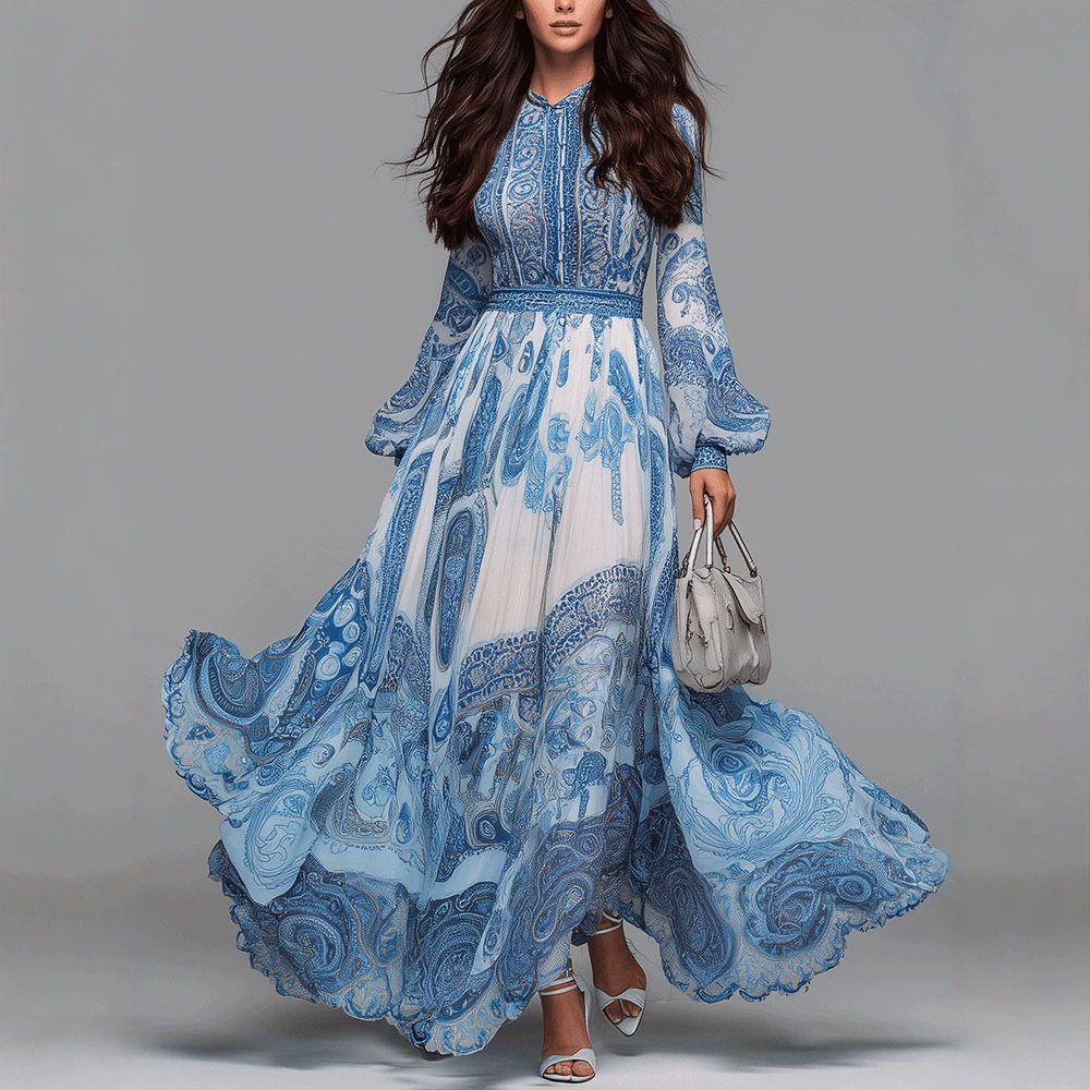 Bohemian Digital Print A-Line Long Dress