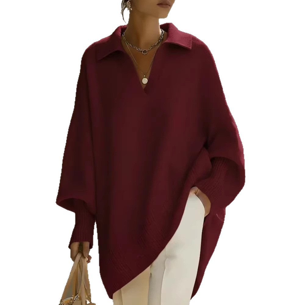 Collared Lantern Sleeve Pullover Sweater
