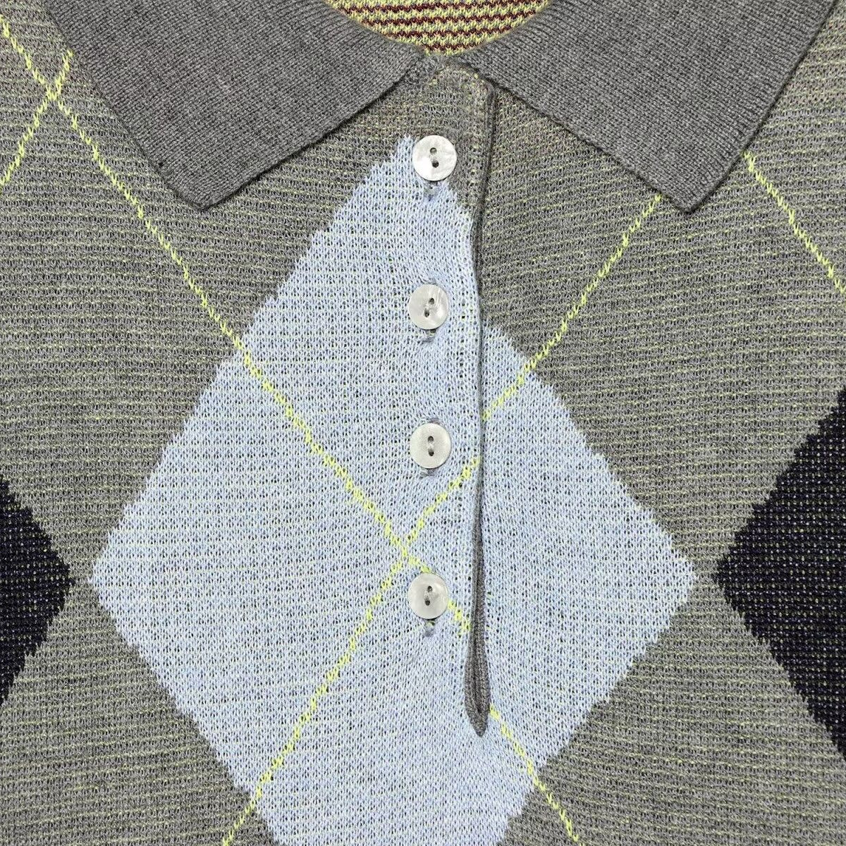 Preppy Color-Block Argyle Long-Sleeve Knit Cardigan