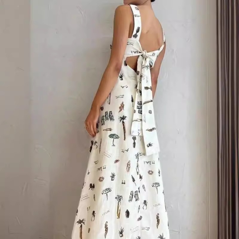 Women's Sleeveless Backless Printed Cami Dress
