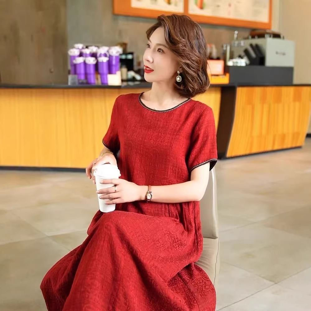 Women's Vintage-Style Round Neck Loose A-Line Midi Dress