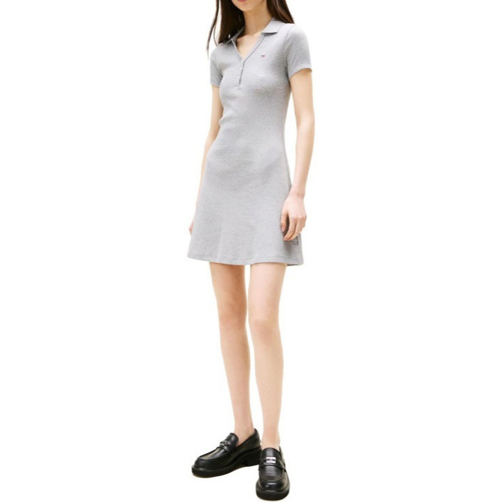 Polo Collar Short Sleeve Dress Women's Casual A-Line Midi