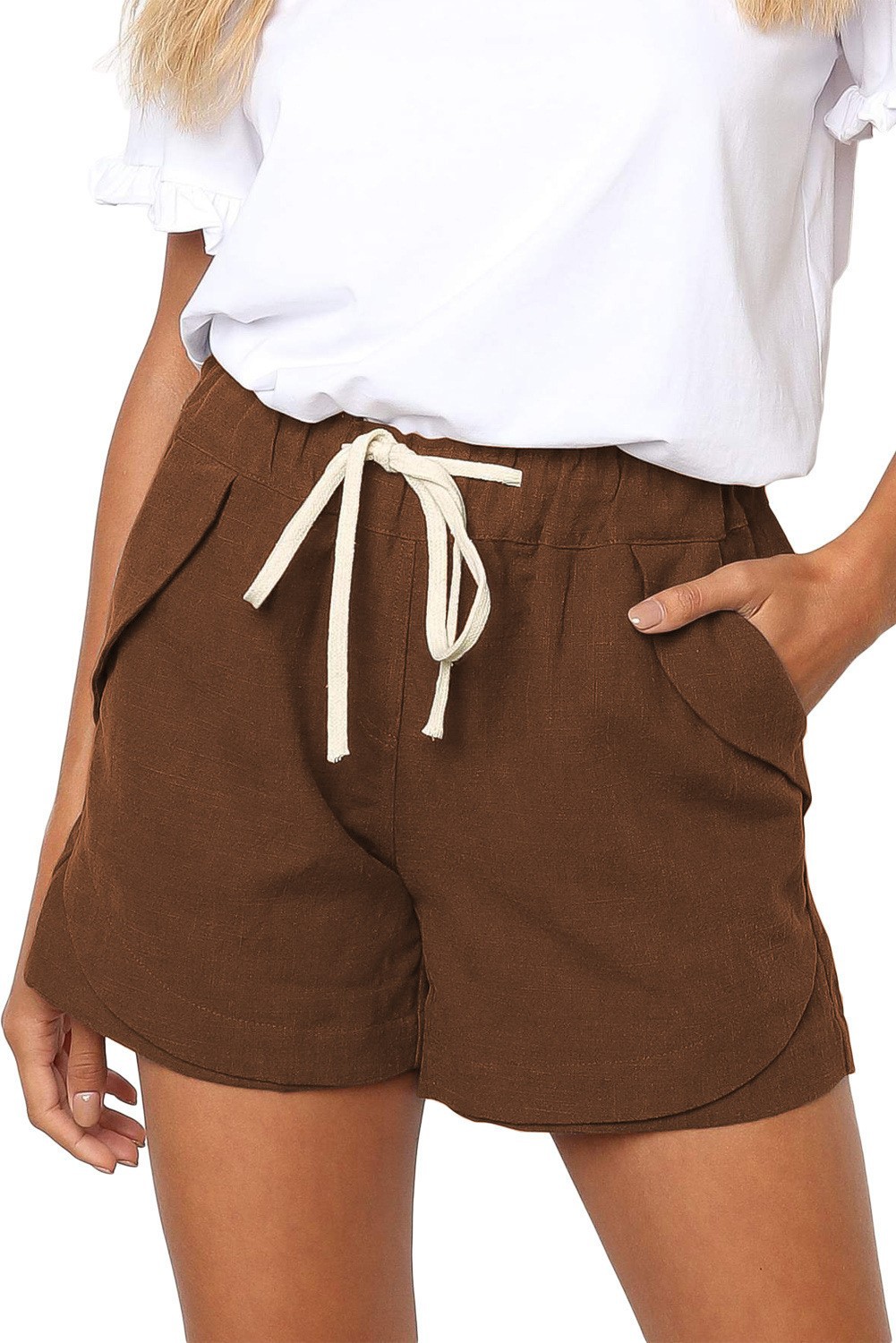 Women's High-Waist Drawstring Casual Shorts with Pockets