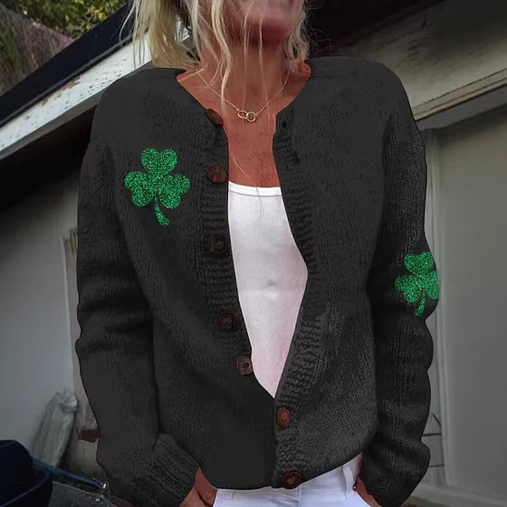 Women's Clover Print Cardigan Sweater