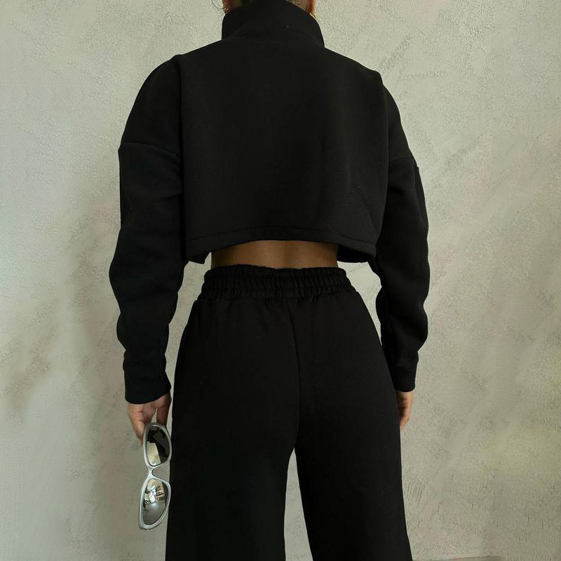 Women's Solid Color Crewneck Long-Sleeve Sweatshirt and Pants Set