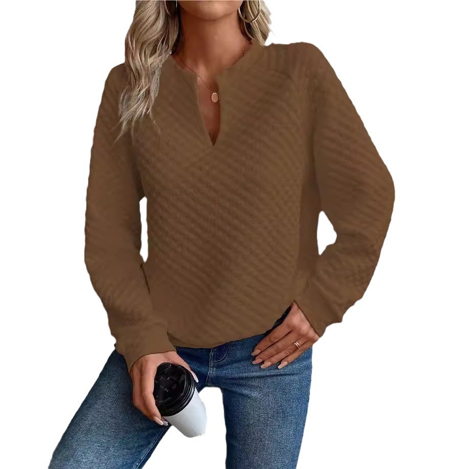 Women's Solid Color V-Neck Patchwork Long Sleeve Casual Sweatshirt