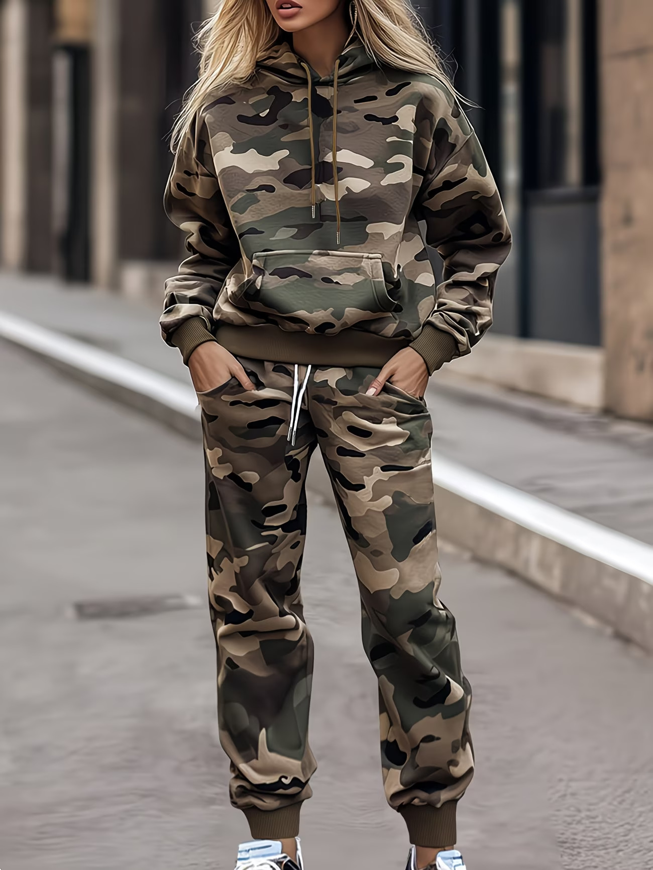 Retro Camo Hoodie and Pants Two-Piece Set Loose Fit Unisex