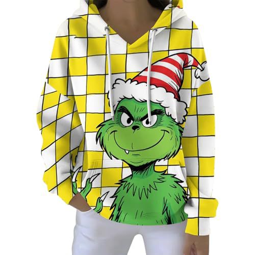 Women's Plaid Christmas Grinch Print Hoodie