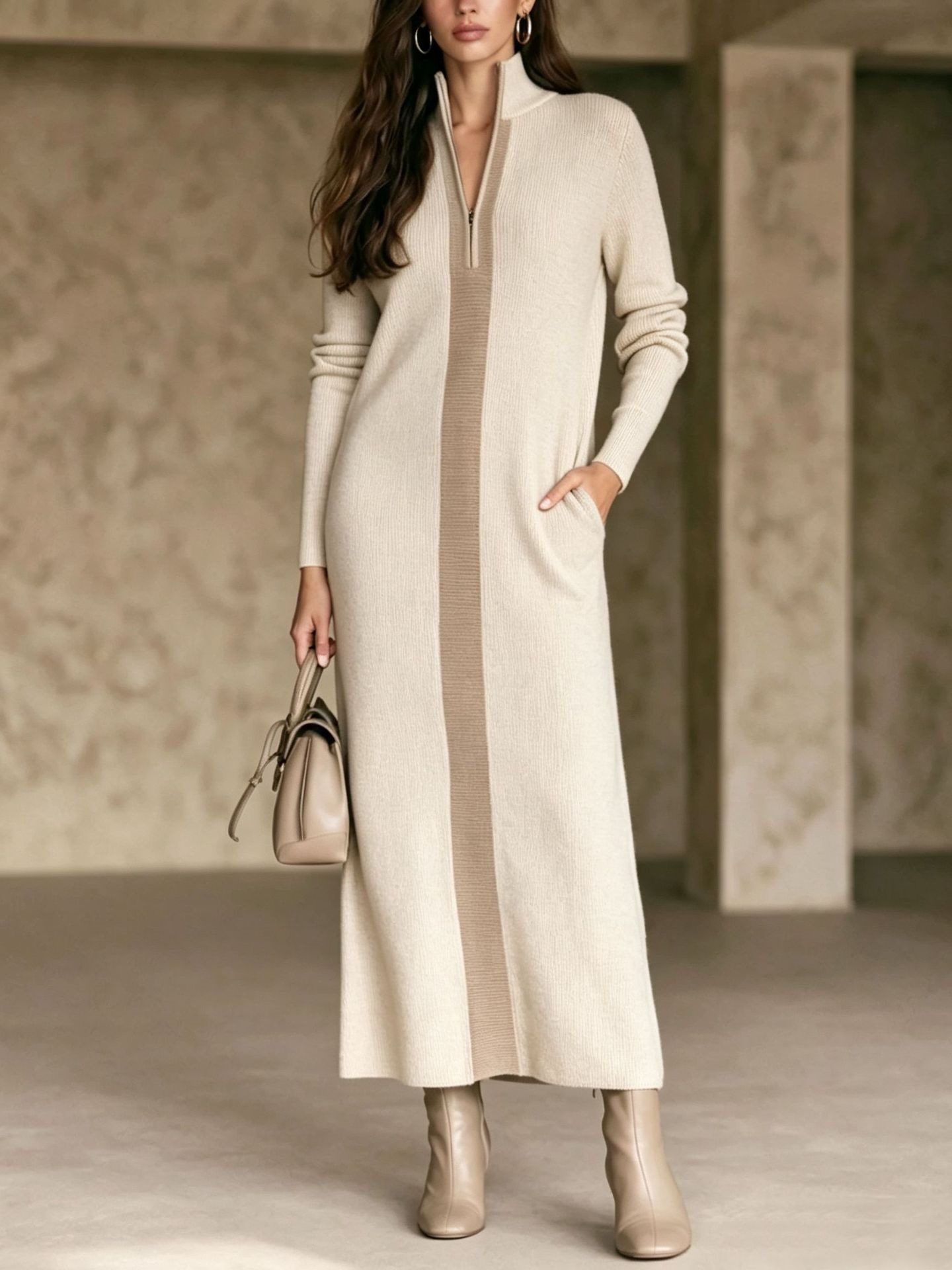 Women's Half-Zip Long-Sleeve Slim Fit Commuter Dress