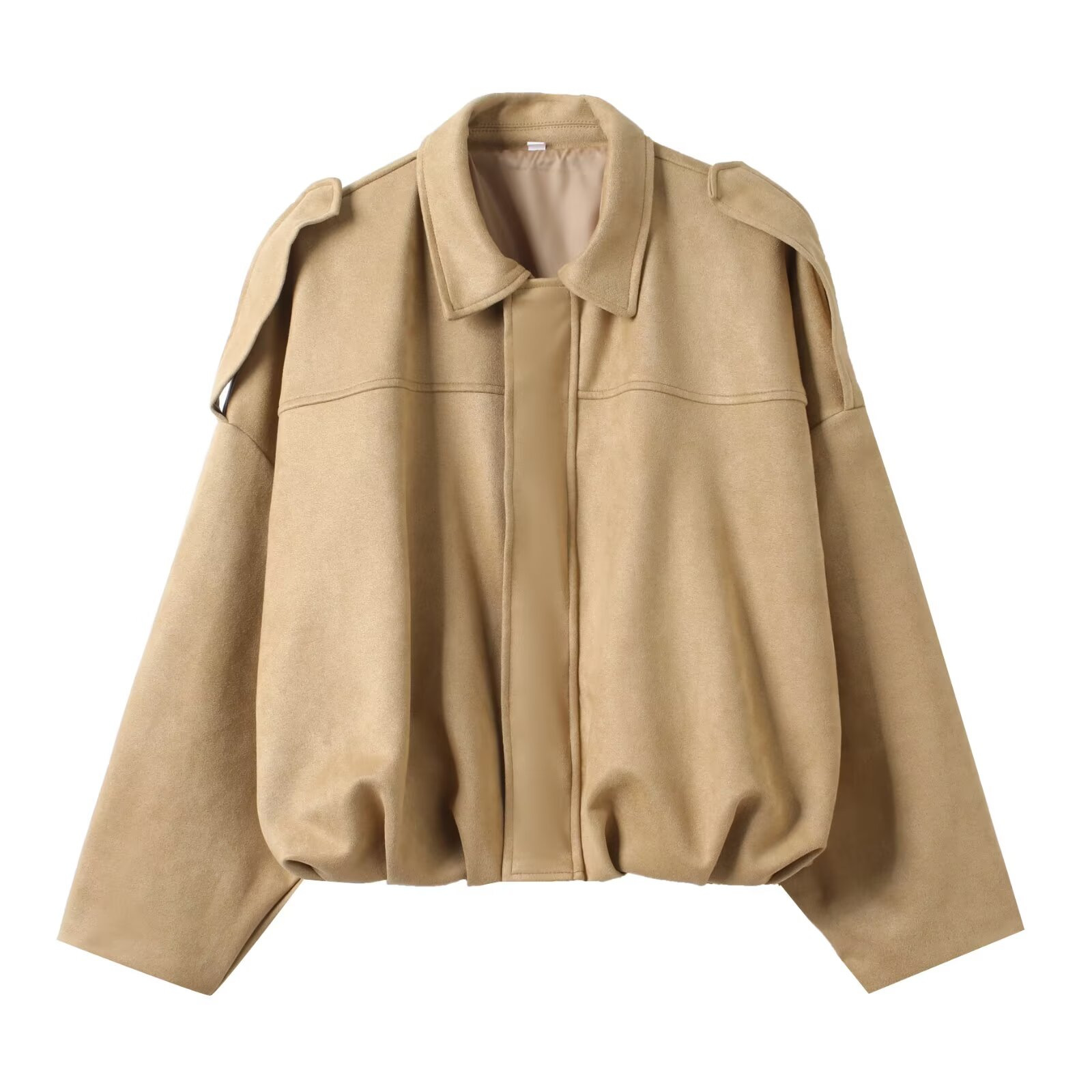 Suede-Feel Faux Leather Bomber Jacket with Collar