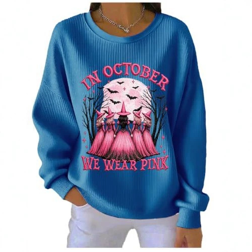 Halloween Bat Witch Print Crewneck Long-Sleeve Pullover Sweatshirt