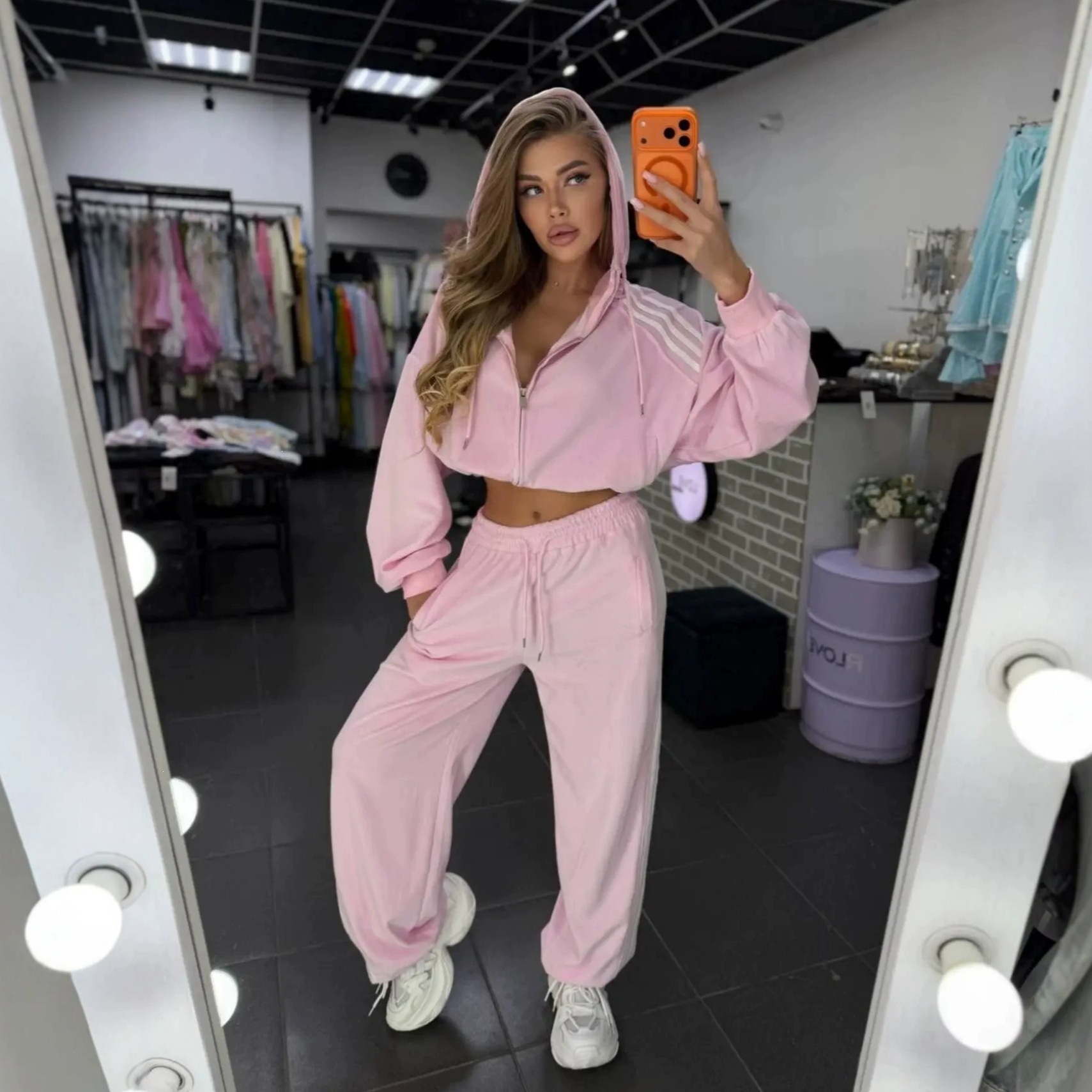 Women's Color-Block Zip-Up Hooded Sweatshirt and Drawstring Pants Set