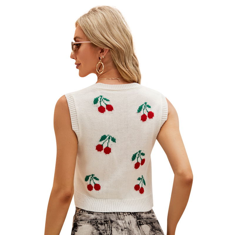 Cherry Jacquard Sleeveless Knit Vest