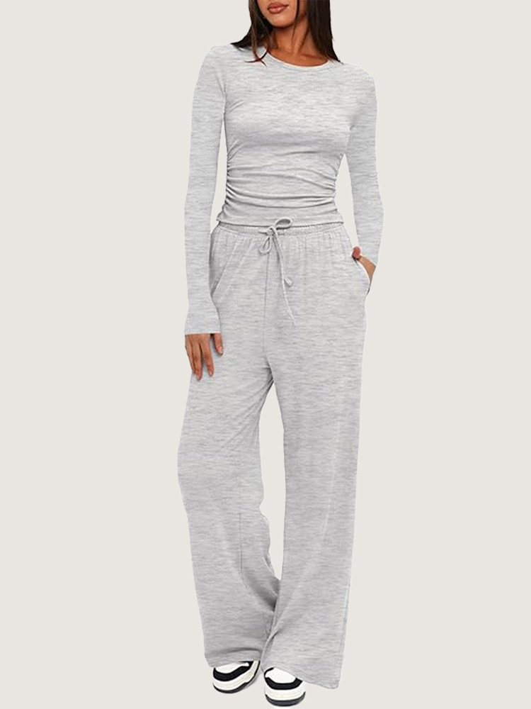 Women's Asymmetric Long Sleeve Wide Leg Pants Casual Set