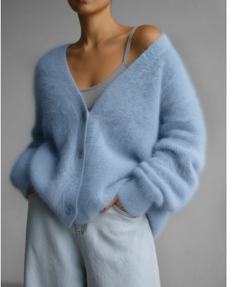 Faux Mink Cardigan Women's Loose Knit Sweater Coat Soft Long Sleeve