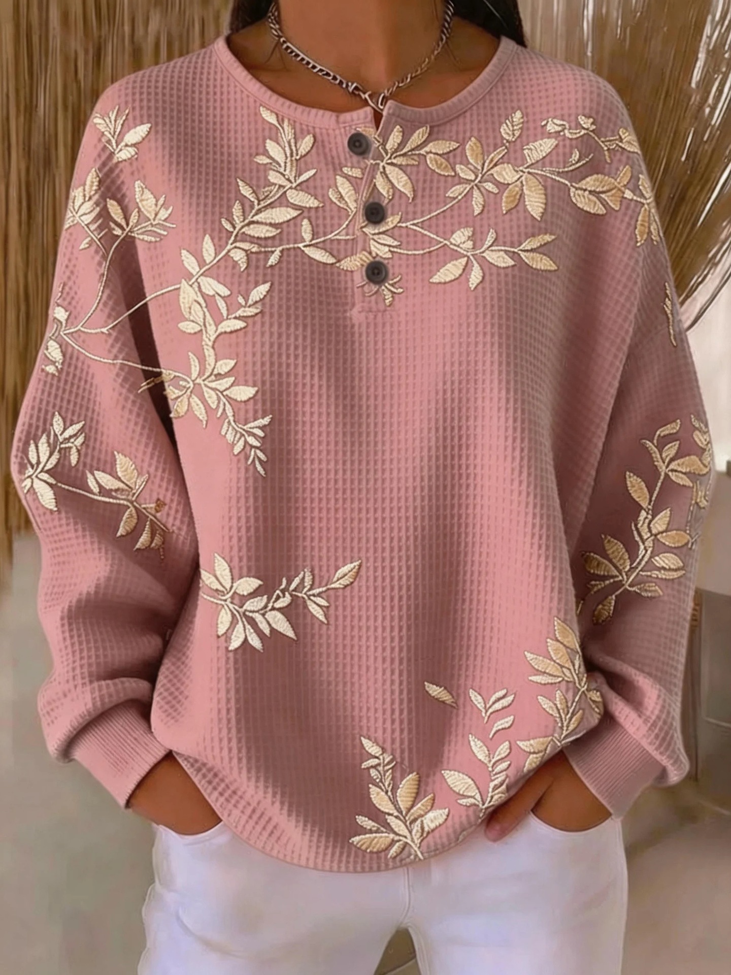 Women's Vintage Floral Print Button Sweatshirt