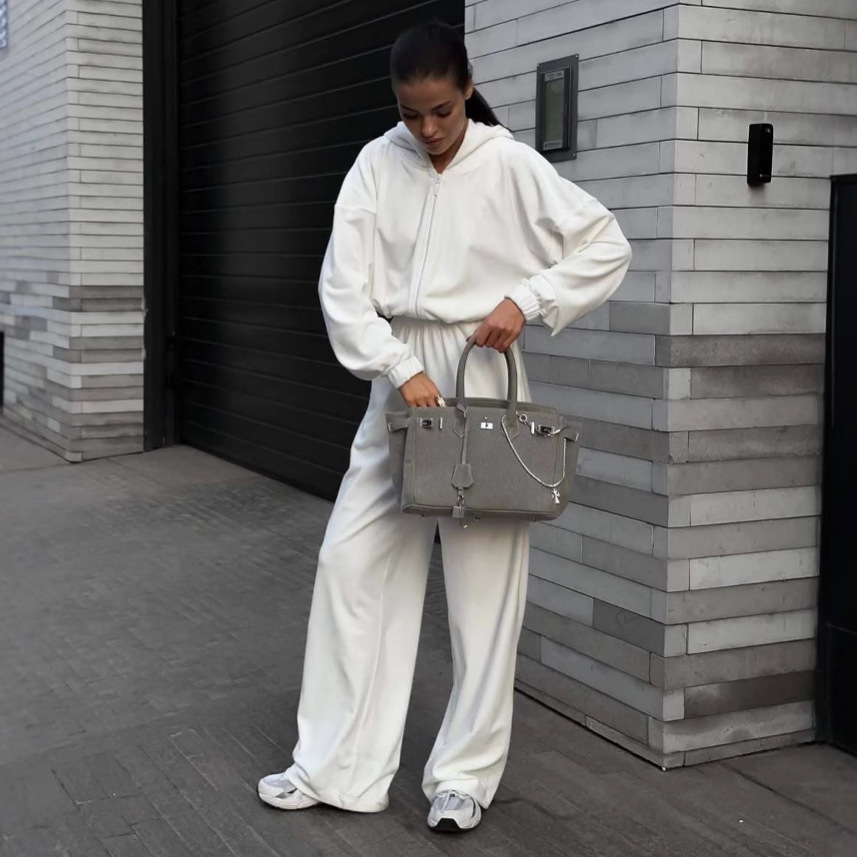 Women's Casual Open-Front Cardigan & Wide-Leg Pants Two-Piece Set