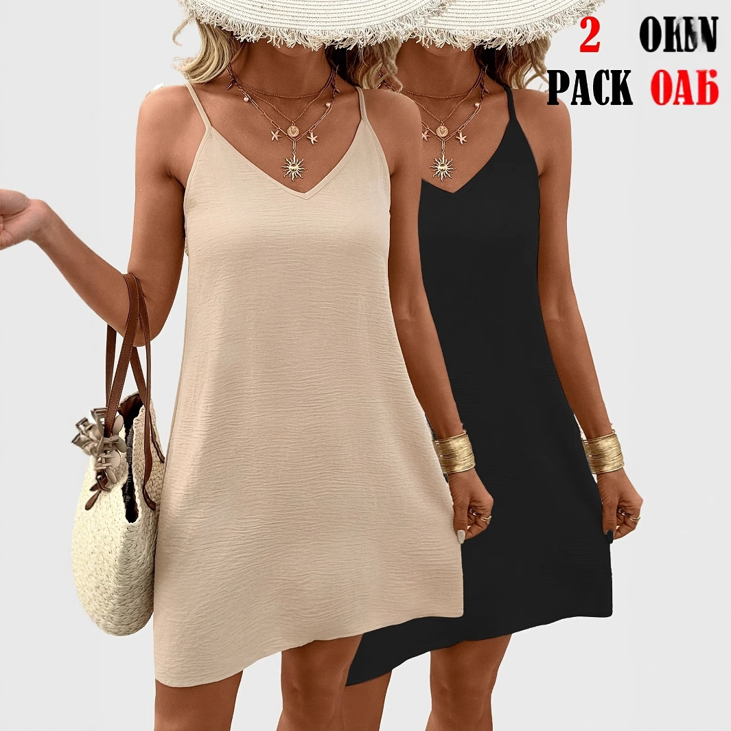 Women's Sleeveless Cami Dress Two-Piece Set Solid A-Line Midi