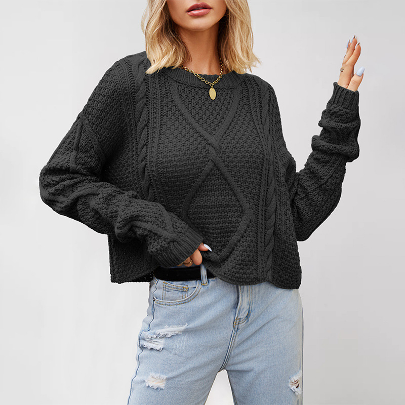 Women's Cable Knit Chunky Pullover Sweater Loose Fit Plus Size
