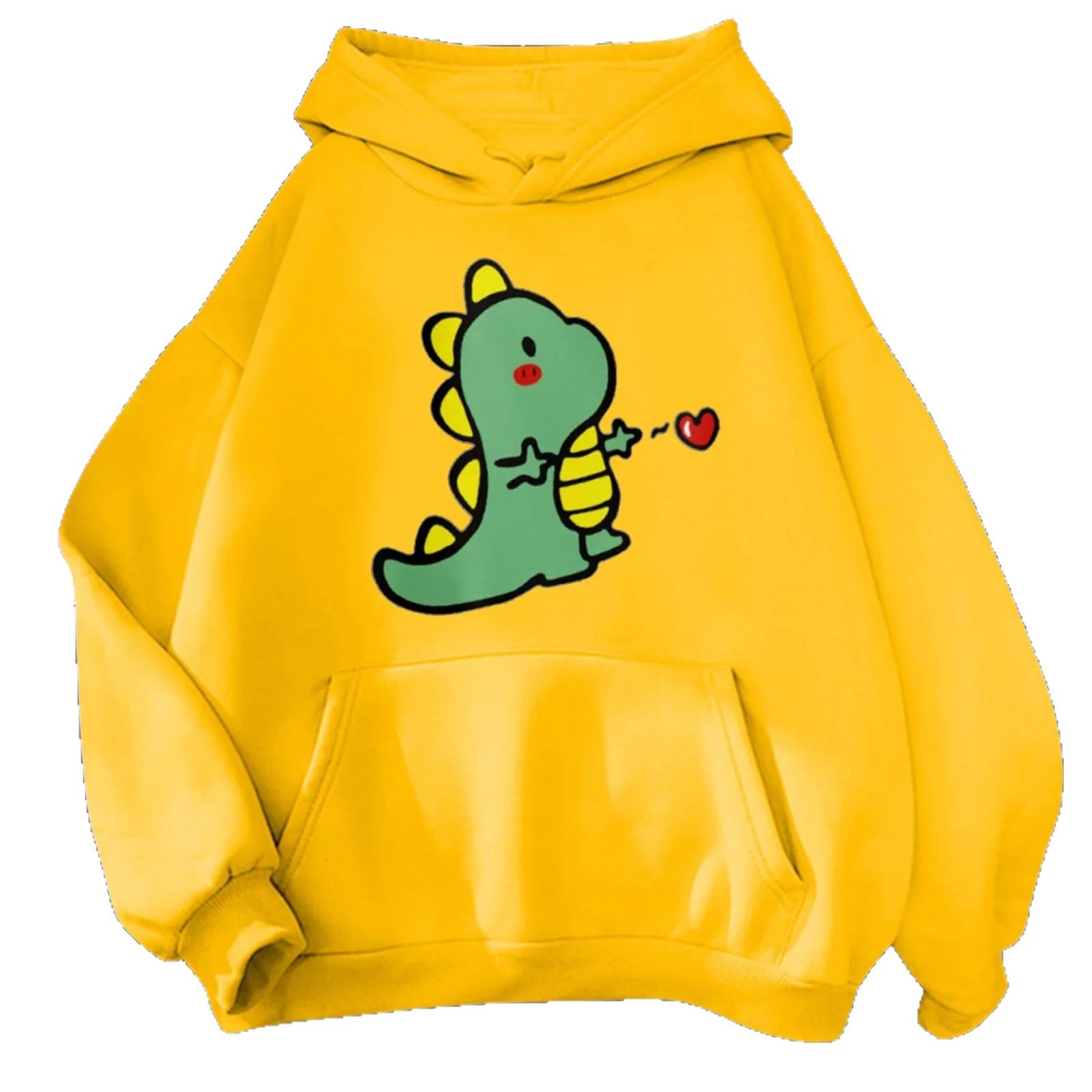 Women's Cartoon Dinosaur Heart Print Hoodie