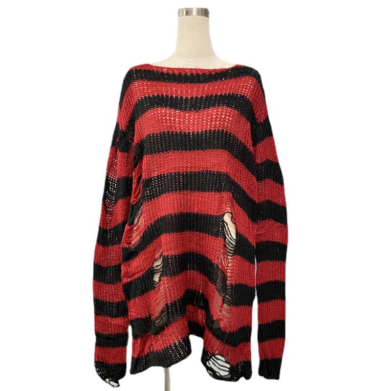 Mohair-Blend Striped Oversized Pullover Sweater Women's Mid-Length Knit