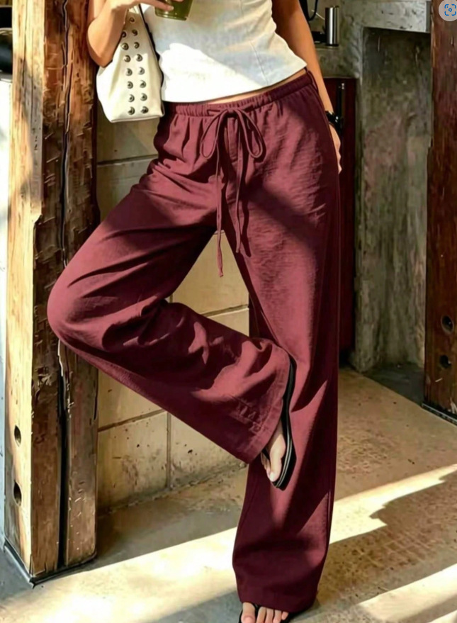 High-Waist Tie-Waist Wide-Leg Pants Women's Lightweight Drapey Casual Trousers