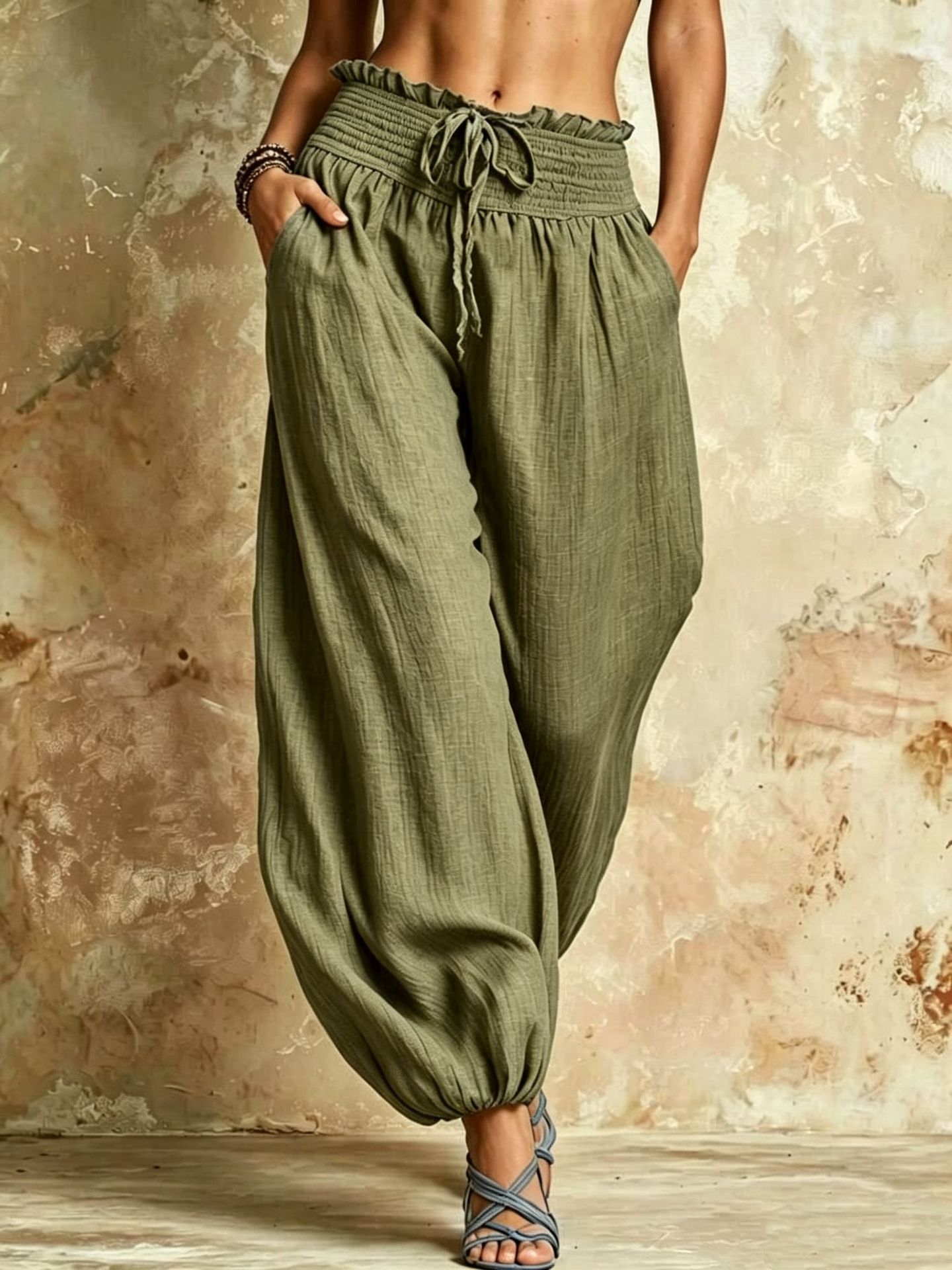 Solid Color High-Waist Straight-Leg Casual Pants