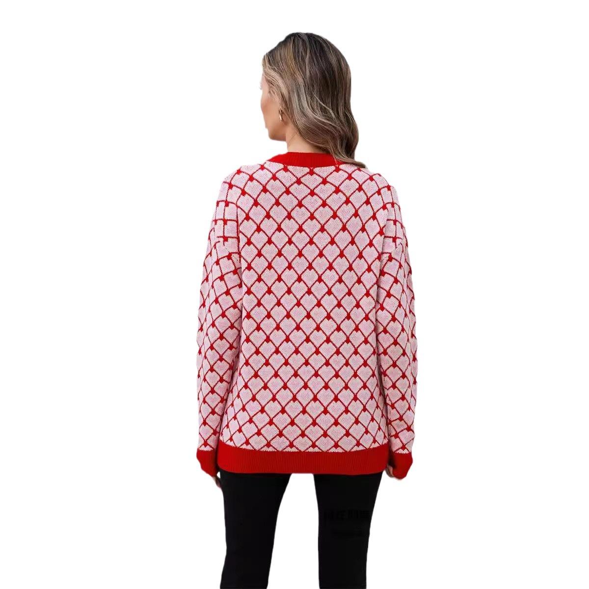 Women's Heart Jacquard Crewneck Pullover Sweater