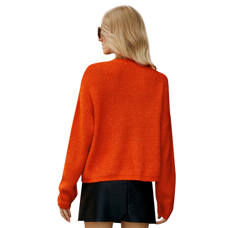 V-Neck Loose Knit Cardigan Sweater for Women Solid Color Long Sleeve
