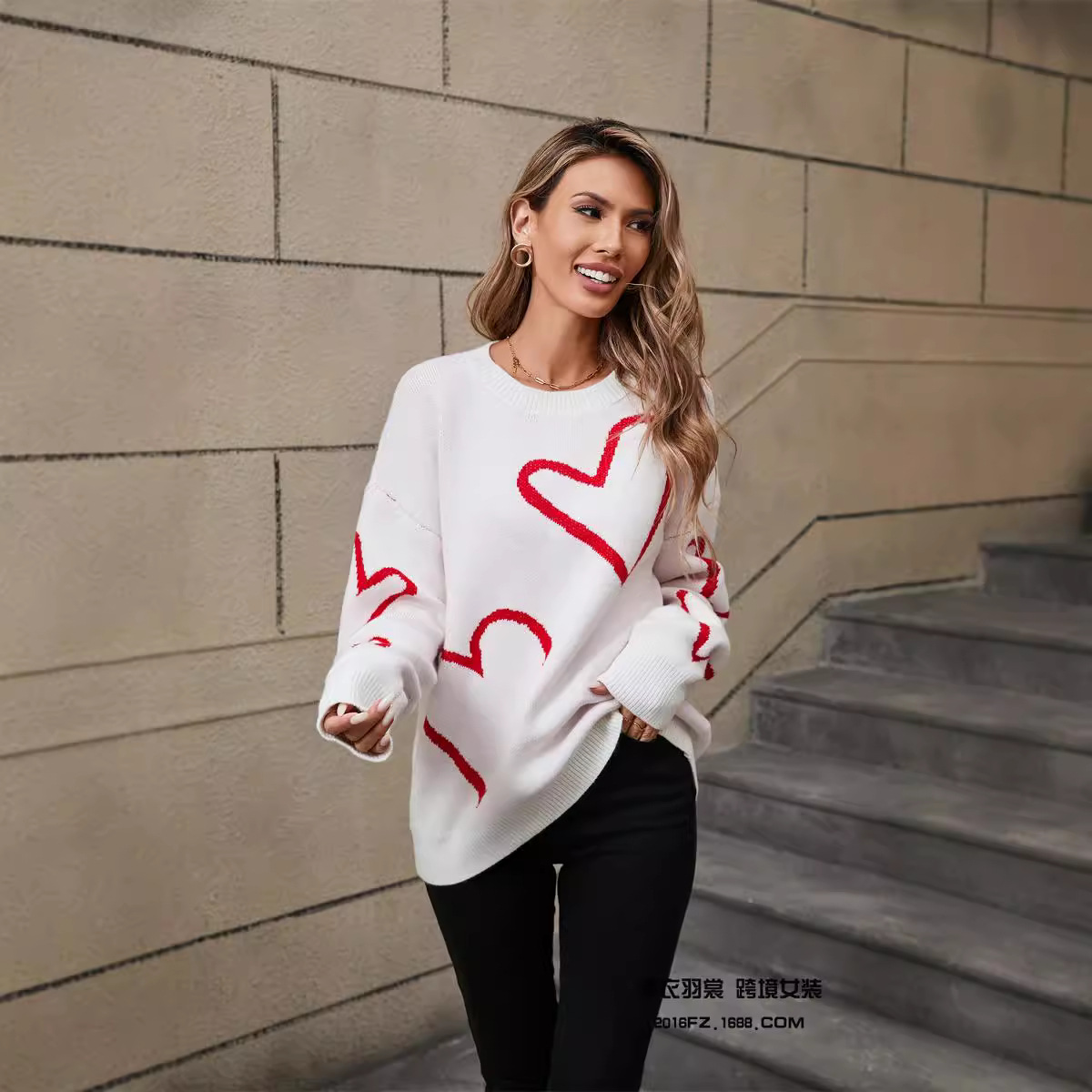 Heart Colorblock Pullover Sweater
