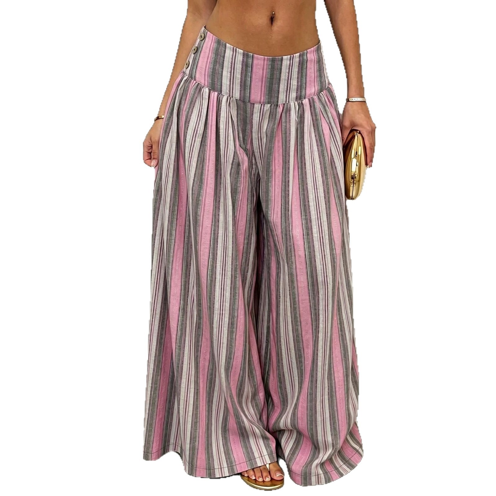 Western Boho Striped Wide-Leg High-Waist Pants