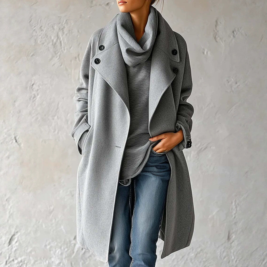 Minimalist Loose Mid-Length Coat with Large Lapel