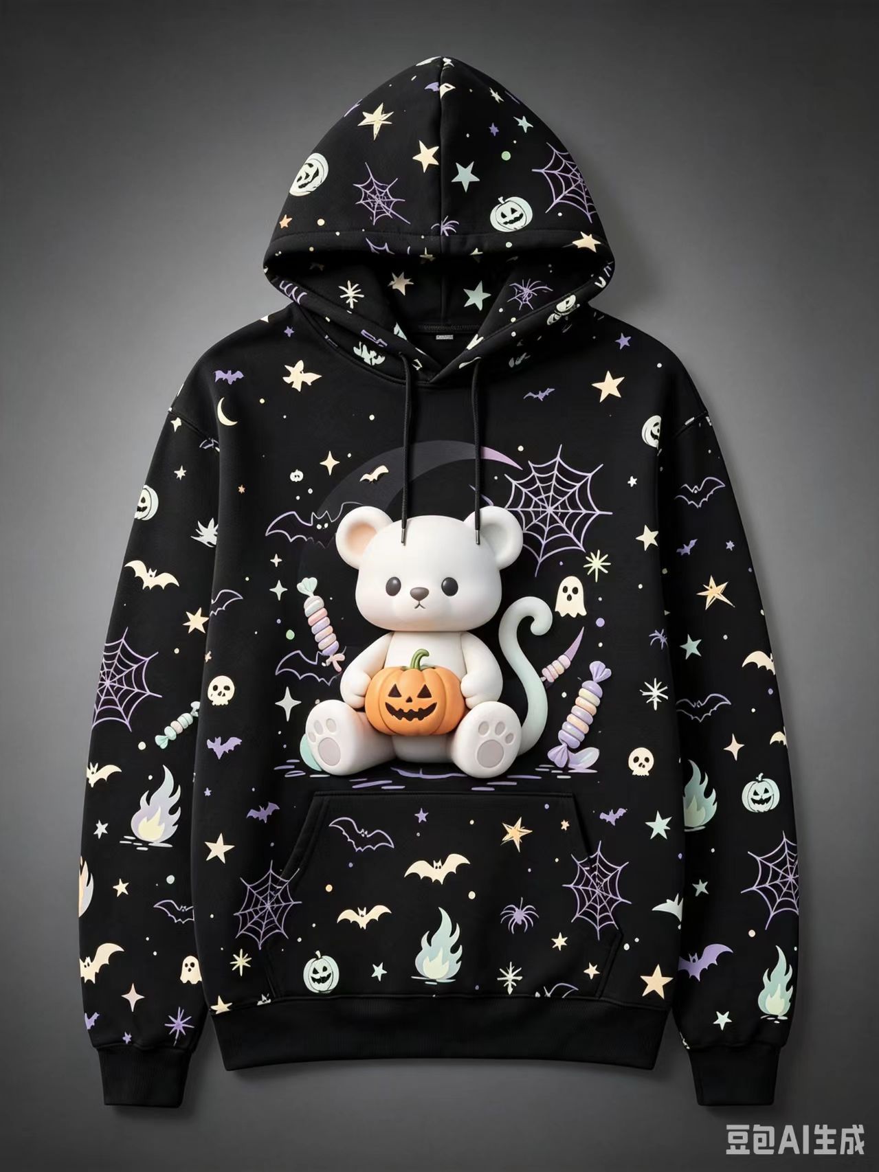 Women's Halloween Print Hoodie Cat Ghost Pullover